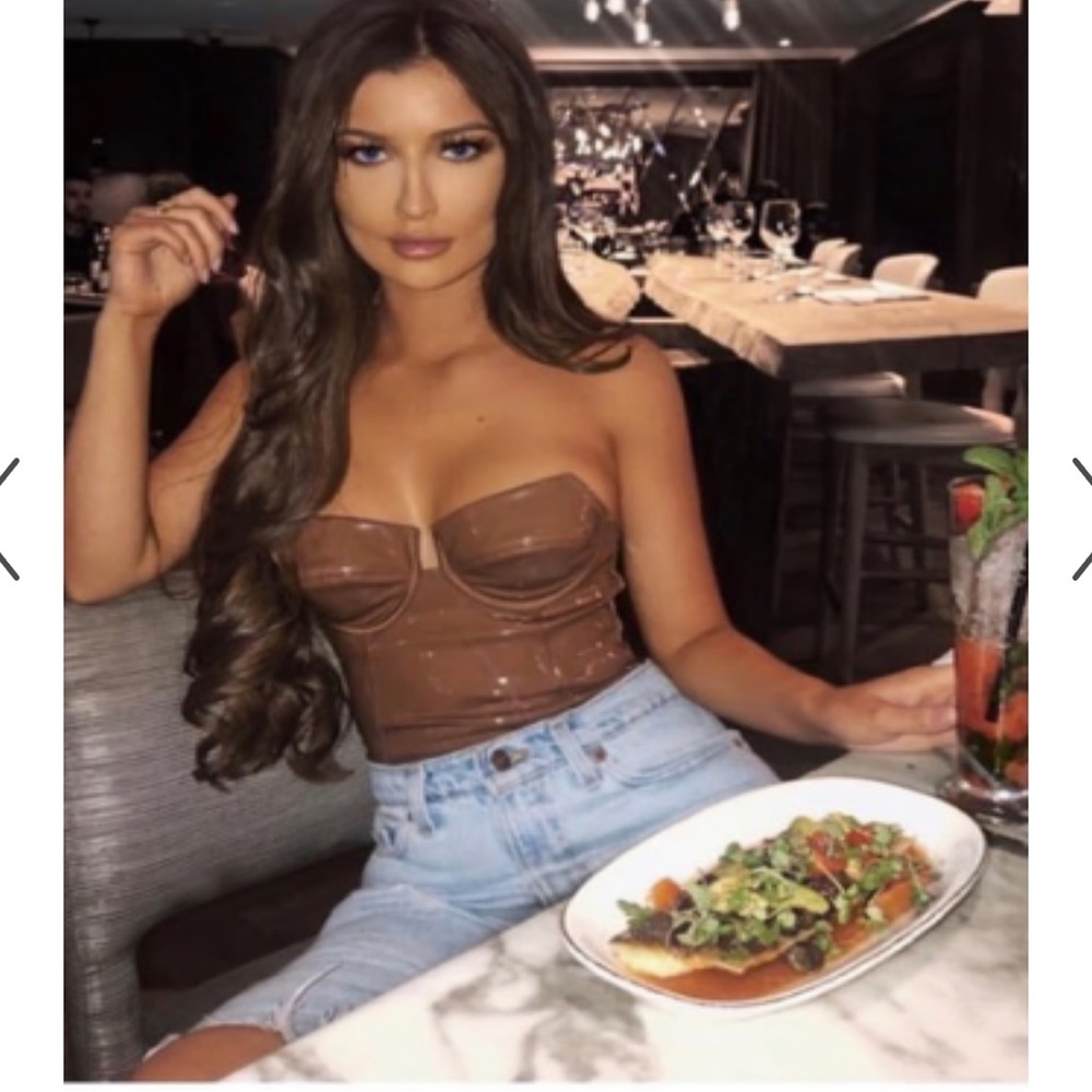 Coffee Vinyl Corset Bodysuit